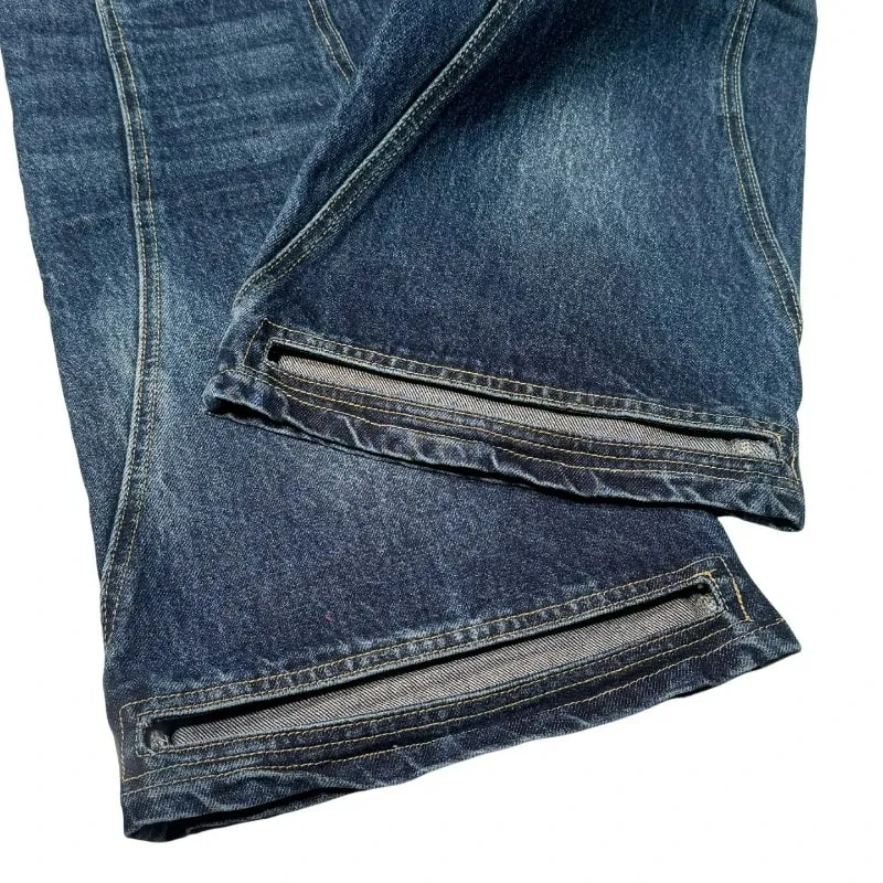 Y2K Retro Blue Flare Jeans Unisex Washed Denim Pants Embroidered Back Pocket Streetwear Wide Leg Bootcut Jeans — image 6