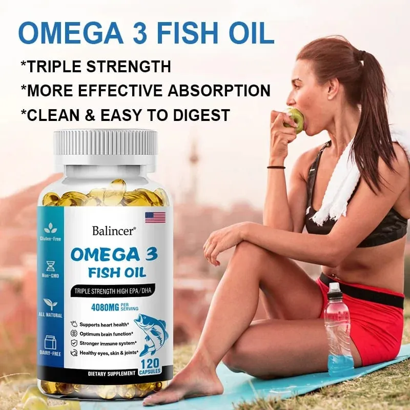 Balincer Wild Caught Omega 3 Capsule molli di olio di pesce - Tripla potenza EPA elevato 1200 mg DHA 900 mg Integratore alimentare senza glutine non OGM — image 5