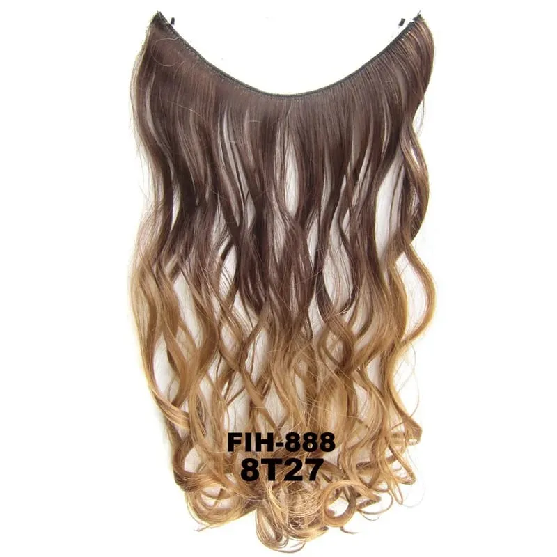 One Piece Ombre Color Hair Extension Women's Hairpiece Wavy & Straight Invisible Wire Secret Fish Line No Clips Synthetic Hair