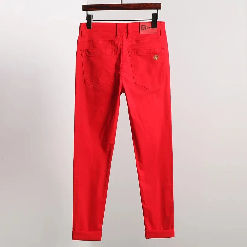 Yellow Pink Red Men's Colorful Denim Stretch Jeans New Elastic Slim Male Clothing Simple Business Denim Trousers — image 4