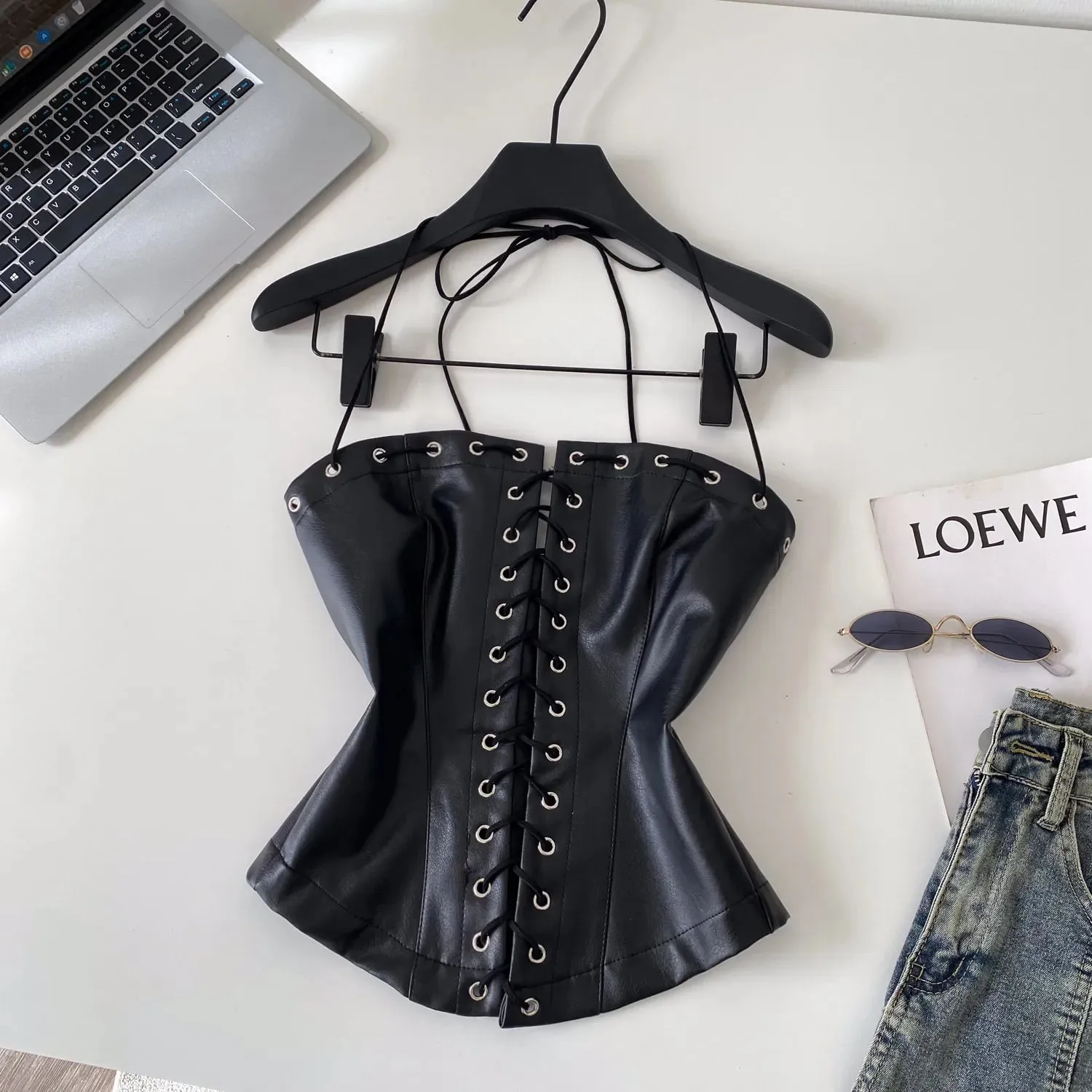 Sexy Bandage Pu Solid Tanks Top Vintage Corset Bustier Korean Autumn Camis Women Party Crop Top Y2k — image 8