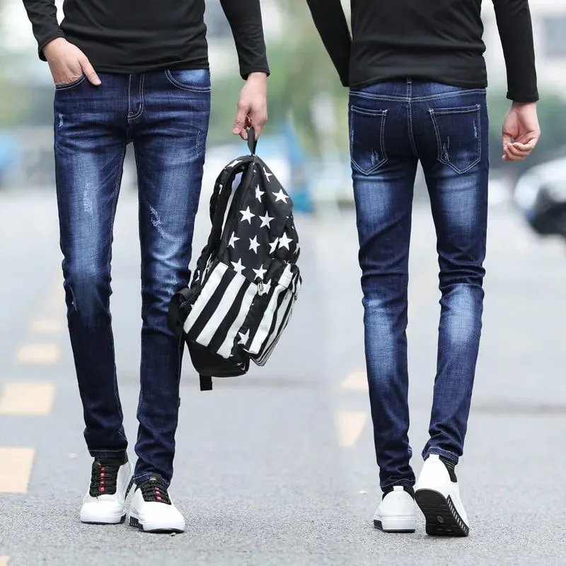 Spring and Autumn Fashion Trend Solid Color Retro Sports Straight Leg Jeans Men's Casual Comfortable Elastic High-Quality Jeans