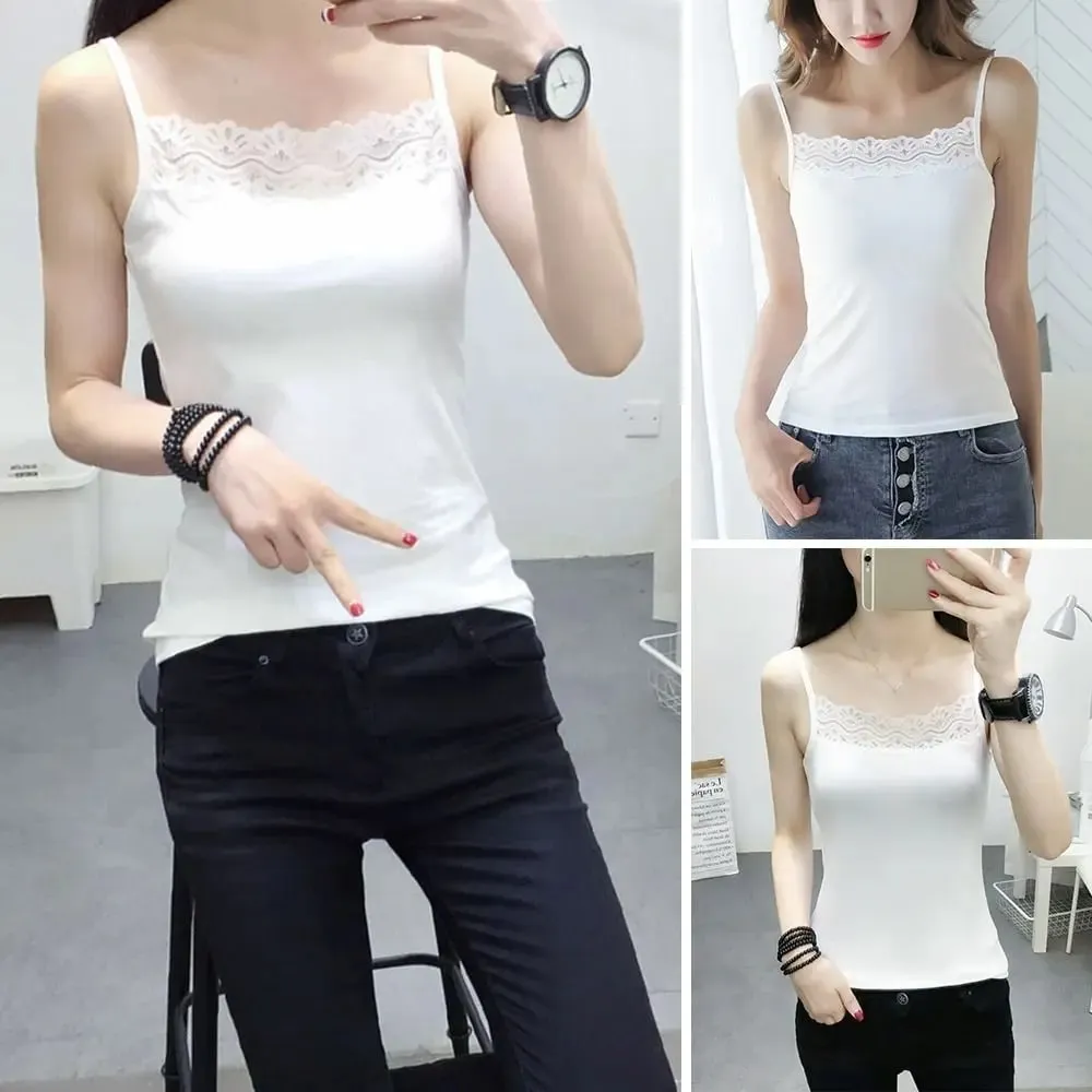 Casual Spaghetti Strap Summer Tank Tops With Lace Slim Cami Top Shirt Sport Underwear Vest Corset for Women — image 3