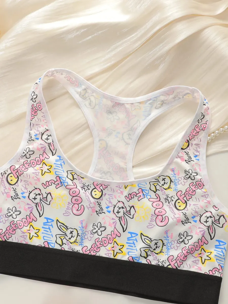 Women's cartoon pattern underwear set with steel ring gathering push up work vest shock-absorbing sports bra set C2807