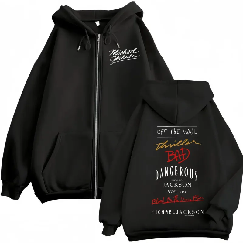 90's Rock Singer Michael Jackson Album Print Zipper Hoodie High Quality Fashion Zip Up Pullovers Men Women Oversized Sweatshirts — image 1