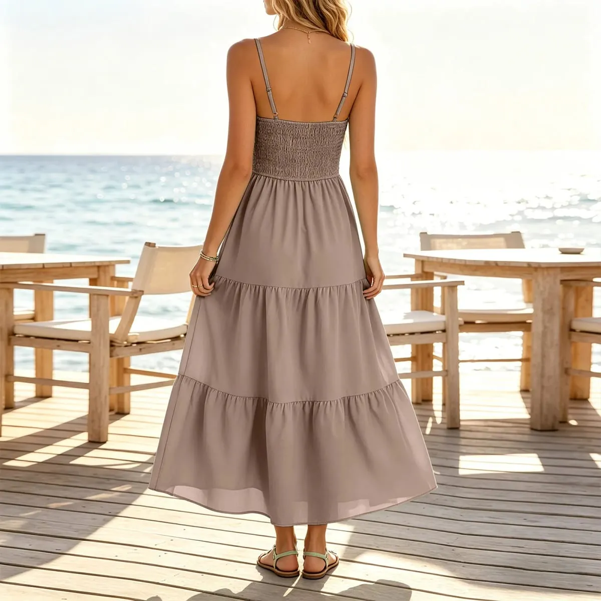 Women's Summer Chiffon Dress Elegant A-Line Double Layer Sexy Sling Dresses Summer Holiday Party Ball Gown Muer Solid Sundress — image 3