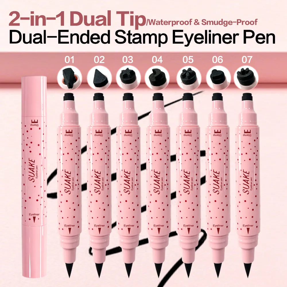 Pink Tube Star Heart Butterfly Stamp Liquid Eyeliner Dual-Ended Seal Stamp Eyeliner Pen 2in1 Quick-drying Black Eye Liner Makeup