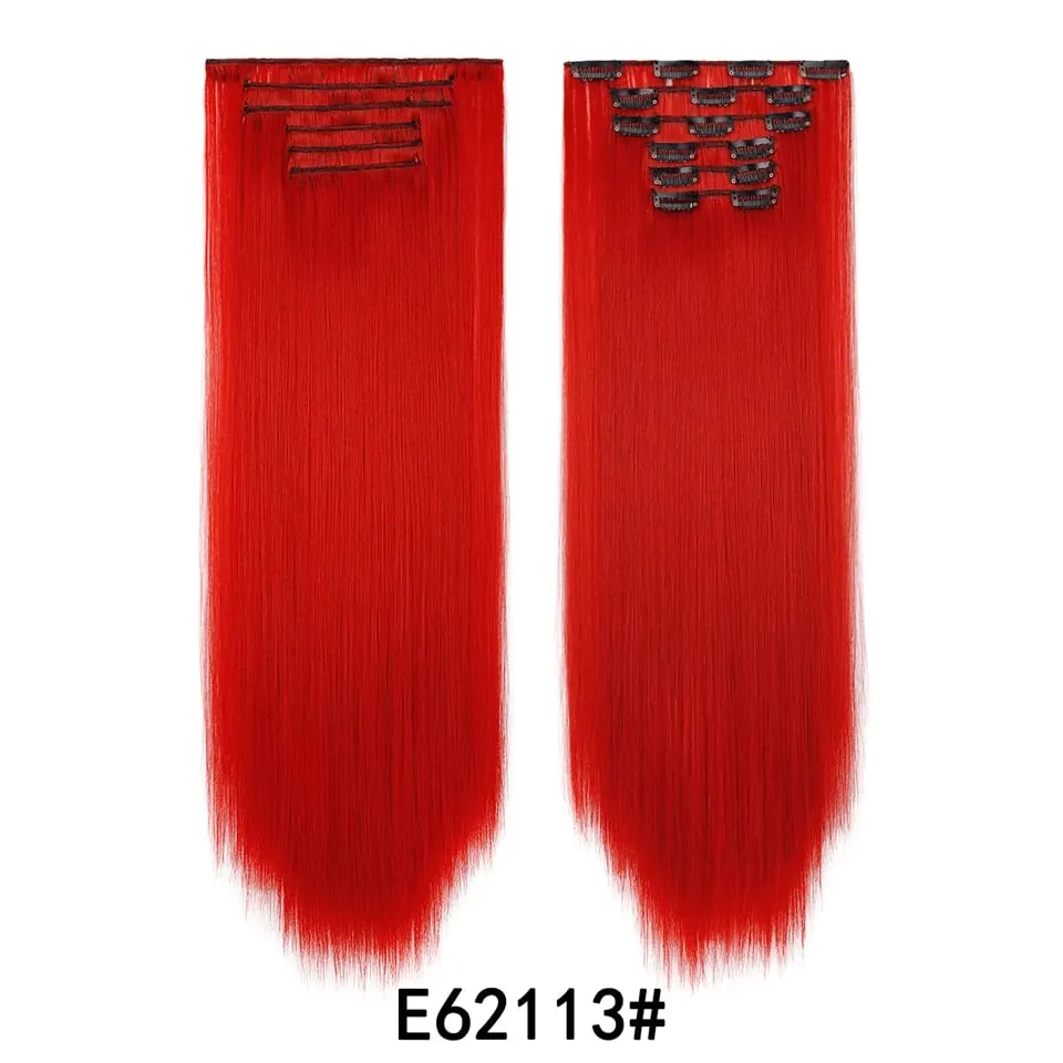 24Inch Clip in Hair Extensions Invisible Synthetic Extension 6PCS Long Straight Heat Resistant Clips on Hairpieces for Women — image 36