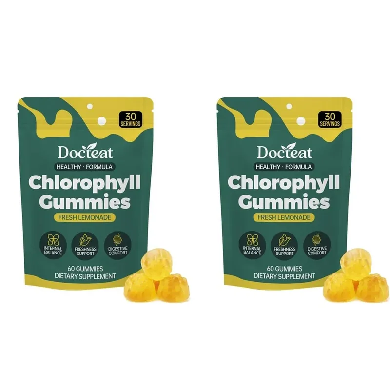 Docteat Chlorophyll Gummies Lemonade Gut Nutrition Balance with Prebiotic Inulin and Apple Fiber Digestive Wellness 60 Gummies