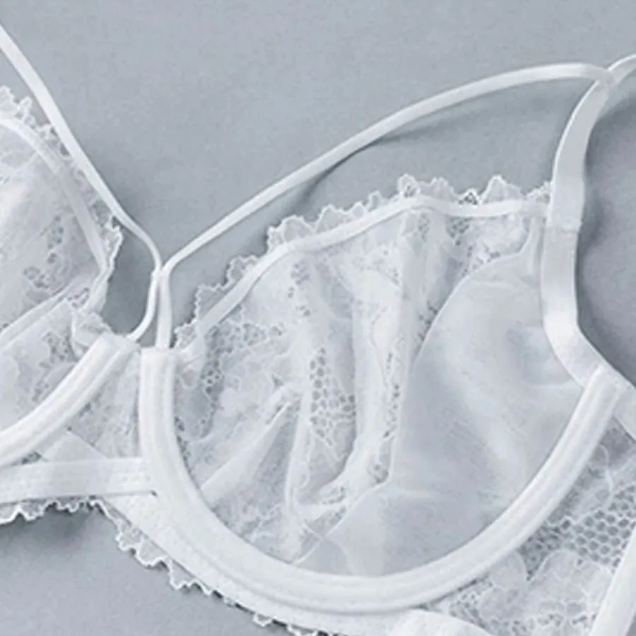 L'bellagiovanna Plus Size Minimizer Bra Set Strappy Caged Lace Lingerie Embroidery Sheer Mesh Bralette Underwire Unlined Bra B-E — image 6