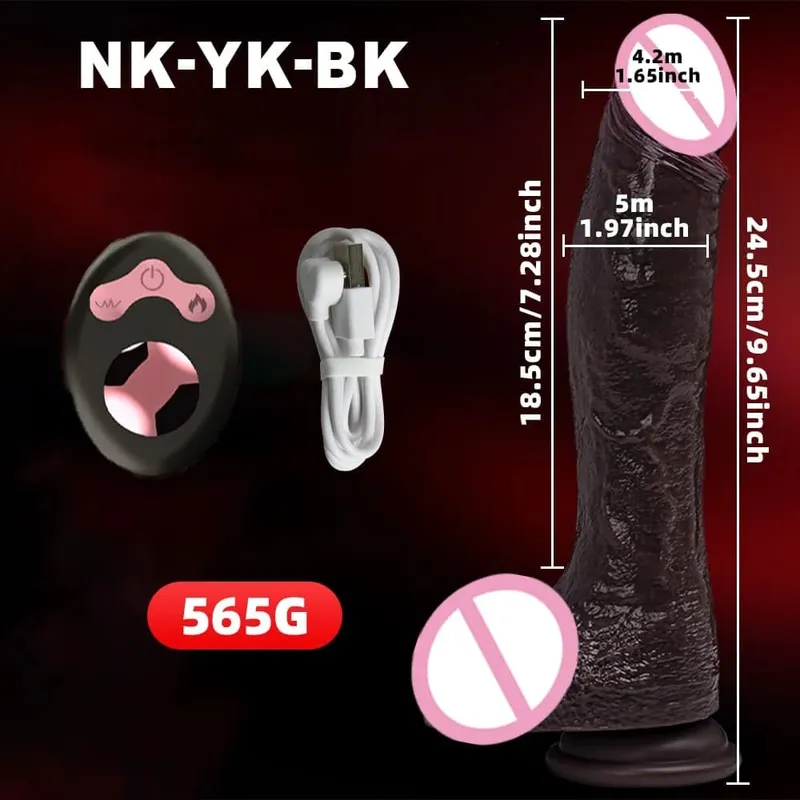 Thrusting Dildo Black Dick Elescopic Vibrating Dildo Vibrator Heating Sex Toy G-Spot Anal Stimulation Vibrating For Women — image 8