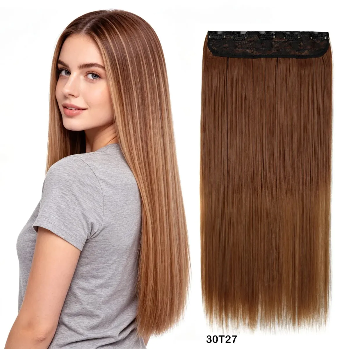 Women Ombre Straight Clip In Hair Extensions 5 Clips One Piece 60cm Heat Resistant Synthetic Hairpiece Multiple Gradient Colors