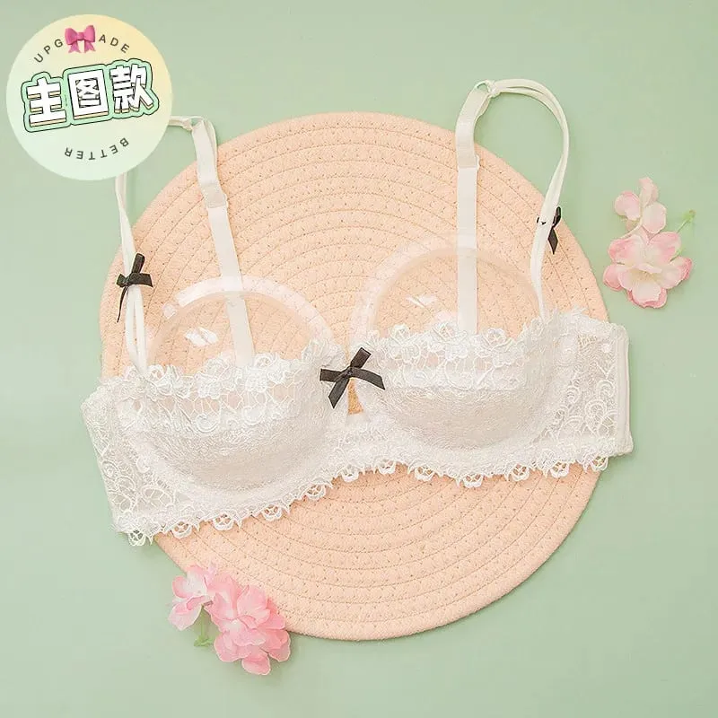 Sexy Lace Bra Set Women Plus Size Sheer Half Cup Push Up Lingerie Ultra Thin Transparent Concealed Nipple Underwear Hot