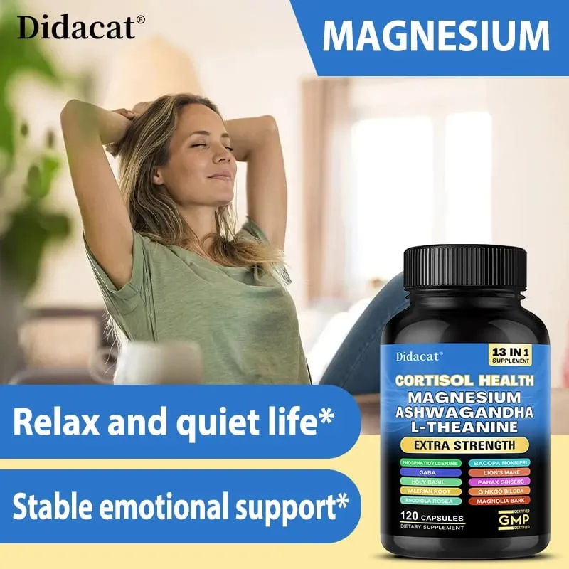 Cortisol Support Capsules with Ashwagandha & Magnesium Support Stress Relief Calm Mood Adrenal Health & Restful Sleep