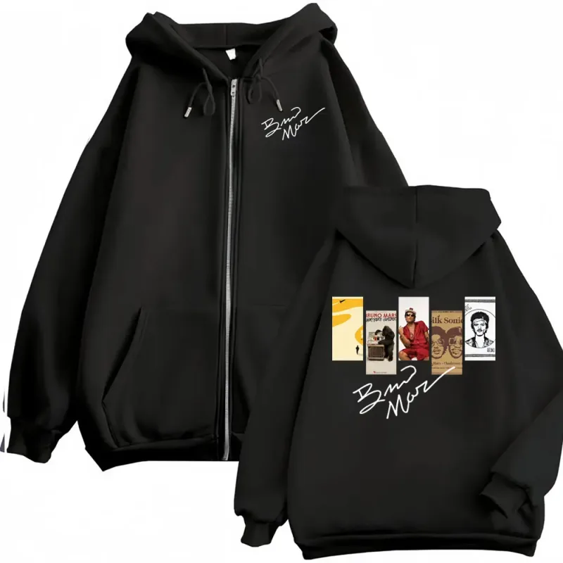 Bruno Mars Album 2026 Cover Zip Up Hoodies Men Women Fashion Hip Hop Gothic Jacket Sweatshirts Fleece Casual Zipper Hoodie Coats