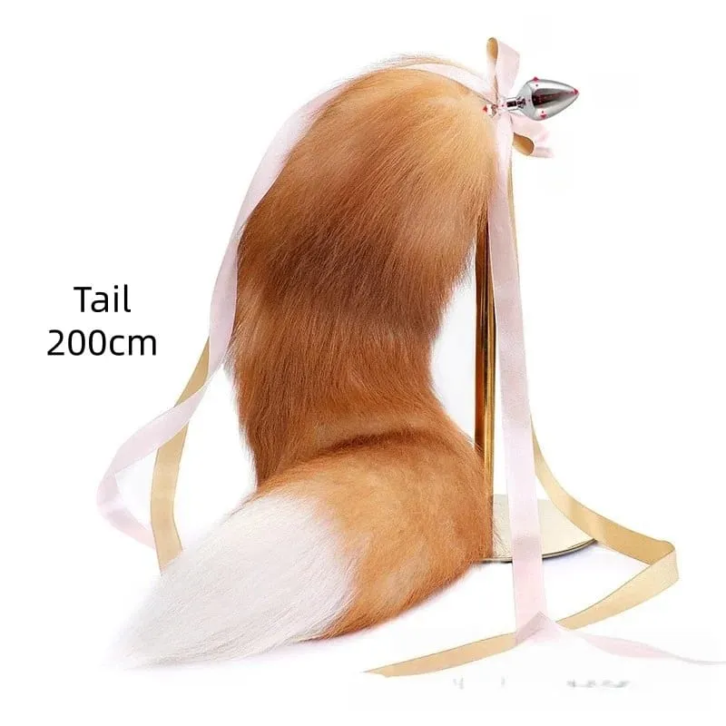 200cm Detachable Metal Butt Plug Fox Tail Cosplay Toys with Fetish Cosplay Fancy Dress Accessory for Couple BDSM Sex Flirt Prop