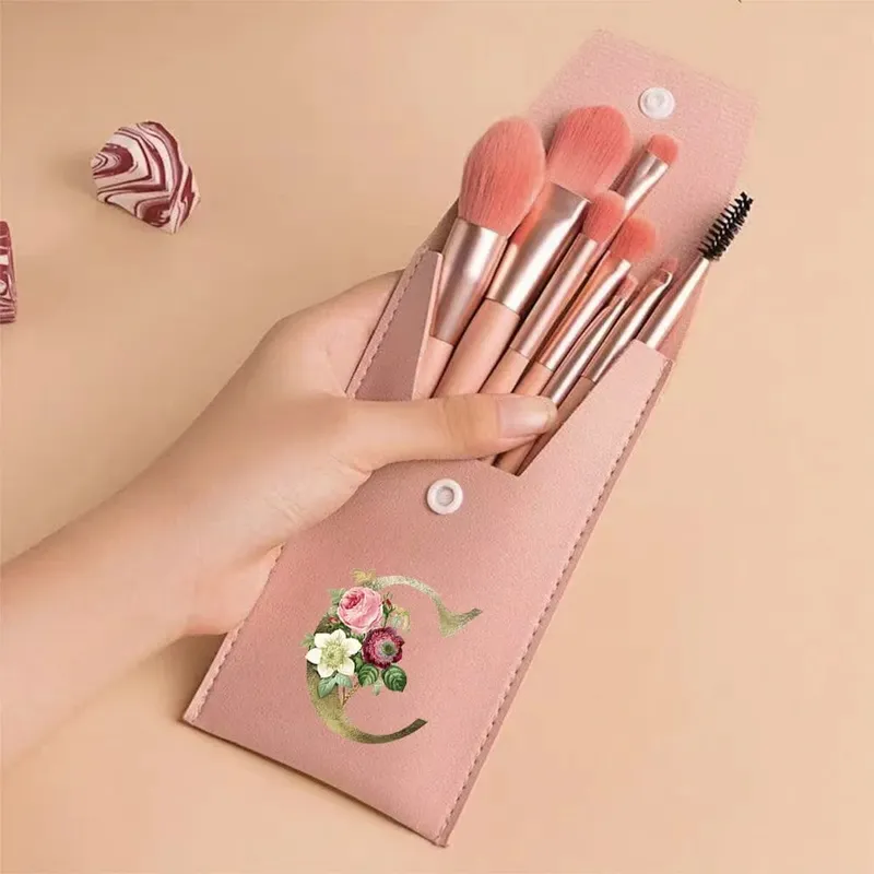 Beginners Makeup Brushes Set - Soft Fluffy Brushes For Face & Eye With PU Bag Ideal For Makeup Artists Golden Flower Pattern — image 24