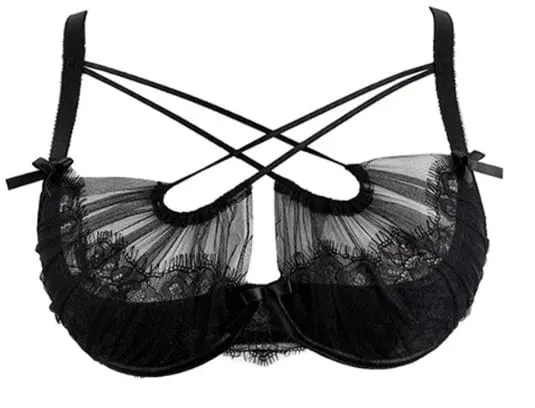 Hot Sale Summer Lace Embroidery Cross Tie Lingerie Set Sheer Mesh Push Up Bra Comfort Daily Wear Underwear Set for Women 32-38 — image 13