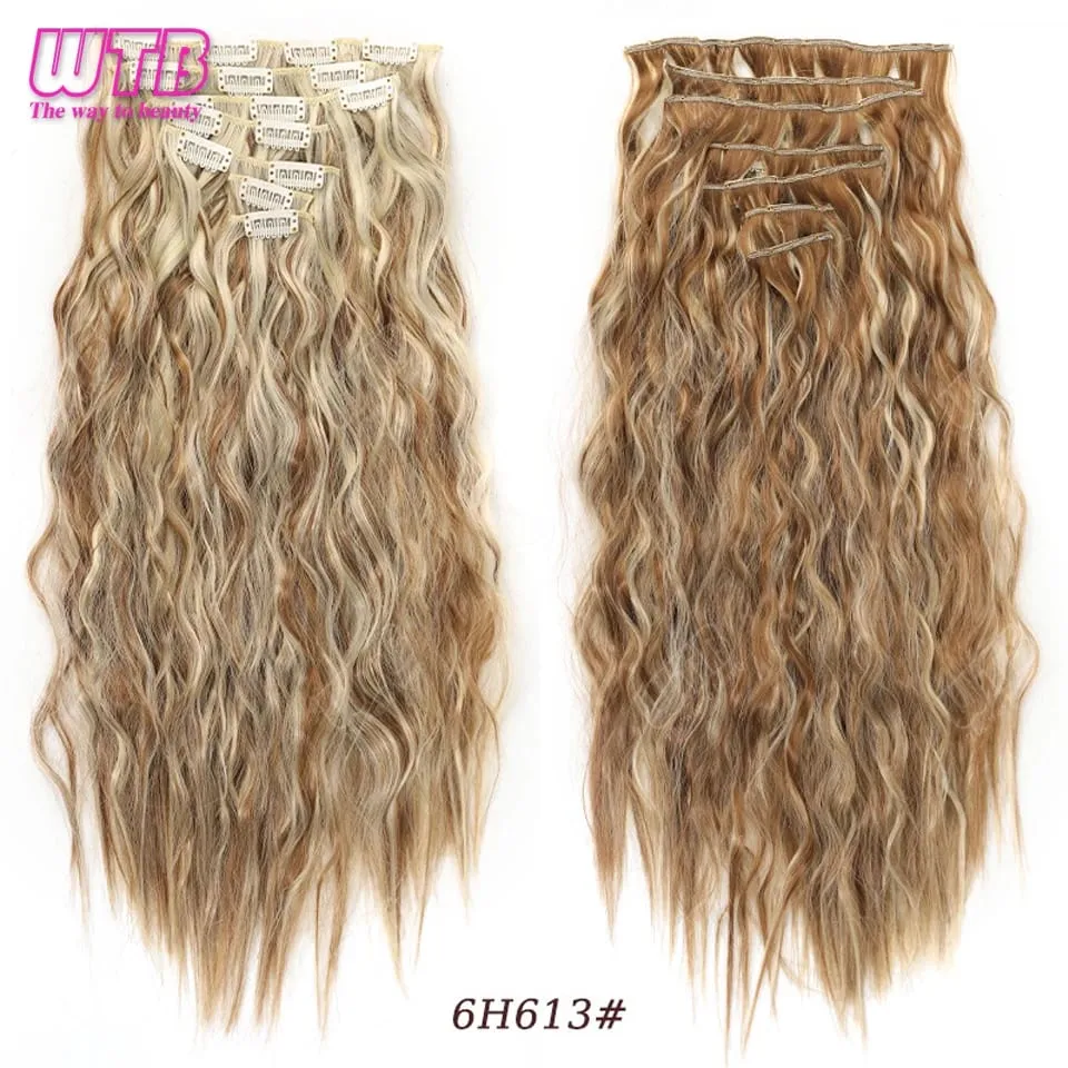 Synthetic 16 Clips in Hair Extensions Long Wavy Hairstyle Blonde Black Hairpieces Heat Resistant False Hair Daily Use — image 12