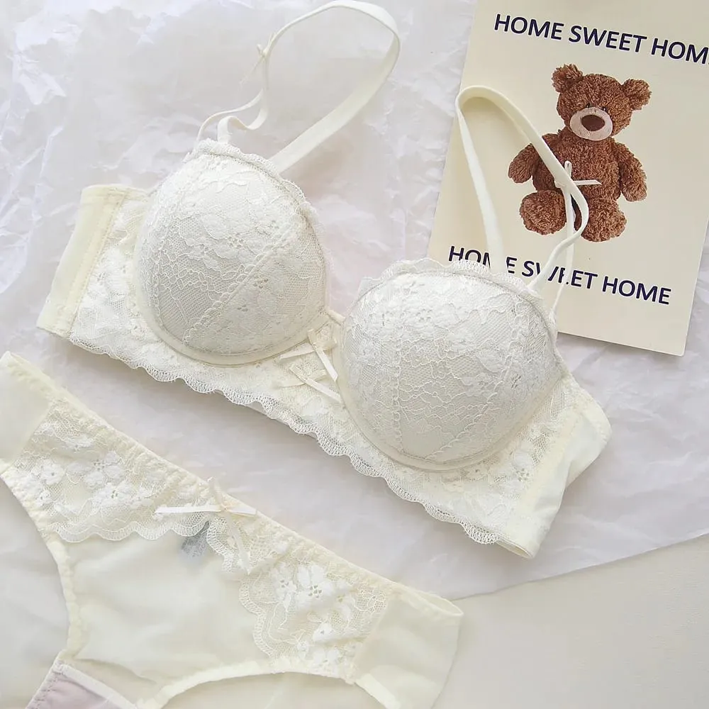 French Lace Women Bra Set Wire Free Push Up Lingerie Set Small Bust Lift Enhance Brassiere And Panty Underwear 32‑38 — image 4
