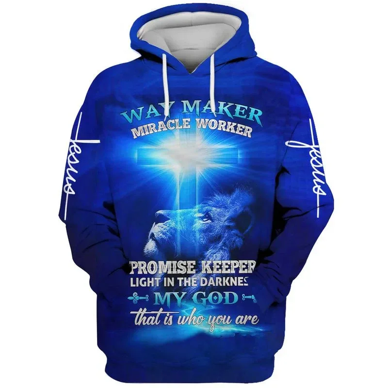 2025 Spring And Autumn God Jesus Graphic Pullovers Animal Lion 3d Printed Hooded Hoodies Sports Casual Daily Unisex Sweatshirts — image 6