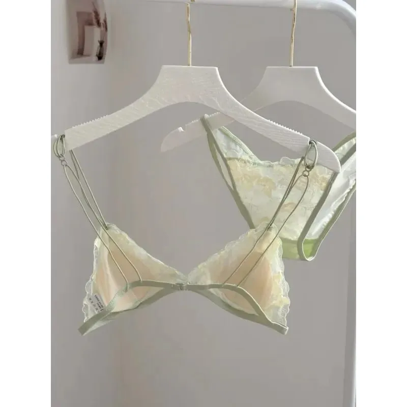 French Triangle Cup Bralette Embroidered Lace Wireless See Through Hollow Out Sexy Pure Desire Lingerie Set MOYISU Sexy Tushy — image 2