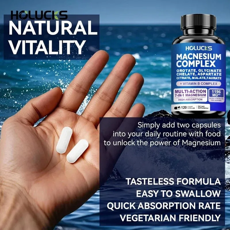 Magnesiumkomplex 1000 mg Nahrungsergänzungsmittel mit den Vitaminen C, E, B1, B2, B6, B12, chelatisiertes Magnesiumglycinat, Malat, Taurat und Citrat