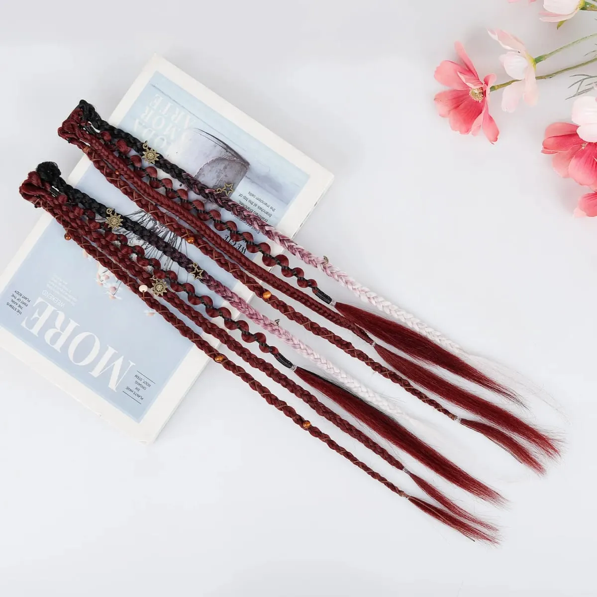 Clip in braids 2PCS 20Inch Dreadlock Extensions with Beads & Chains Viking Boho Braids for Cosplay Festival Daily Styling — image 4