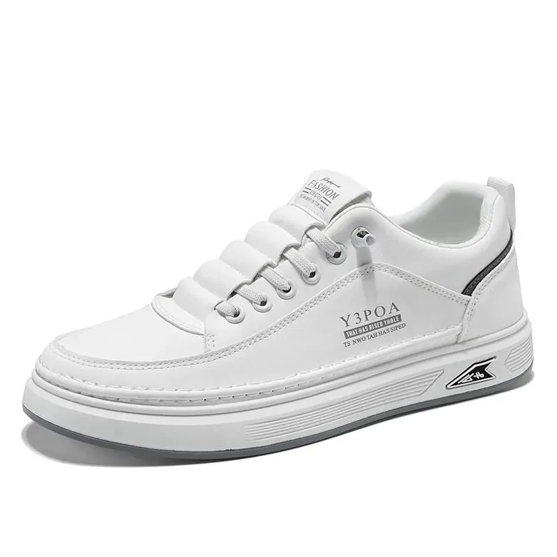 Men's White Platform Sneakers Leather Breathable Walking Slip on Casual Sneakers Shoes Male Flats Rubber Sole Zapatillas Hombre — image 3