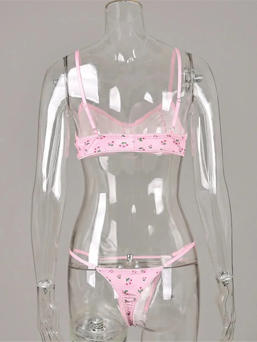 2026 Flower Printed Two Piece Bra Set Floral Sweet Summer Bra and Underwear Sets Women's Wire Free Bra Set Bra & Brief Sets M168