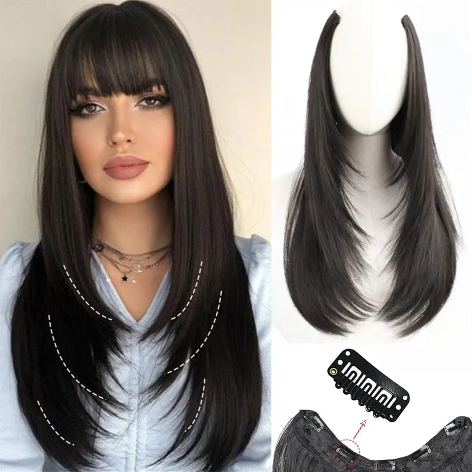 Synthetic Wig One-piece Straight Wig Layered Extension Wig Korean Fluffy Hair Piece Extension Wig For Women Christmas New Year — image 2