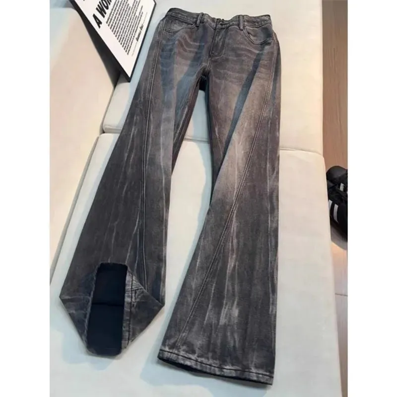 Vintage Men's Jeans Man Pants High Street Washed Denim Blue Jeans Straight Leg Slight Flare Casual Trousers — image 2