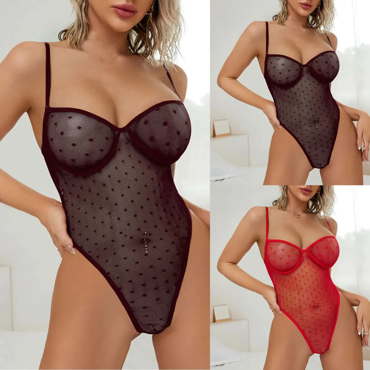 Womens Dress Up Lingerie Women'S 1 Piece Backless Mesh Bodysuit Neck Lace Up Sheer Teddy Nightie Sous VêTement Femme Ultra Hot
