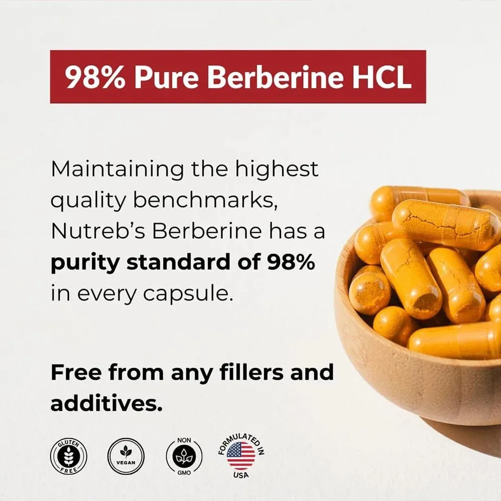 Berberin-HCl-Ergänzung – für Stoffwechsel und Cholesterin, Gewichtskontrolle, Magen-Darm-Trakt und Immunität, vegetarisch, glutenfrei