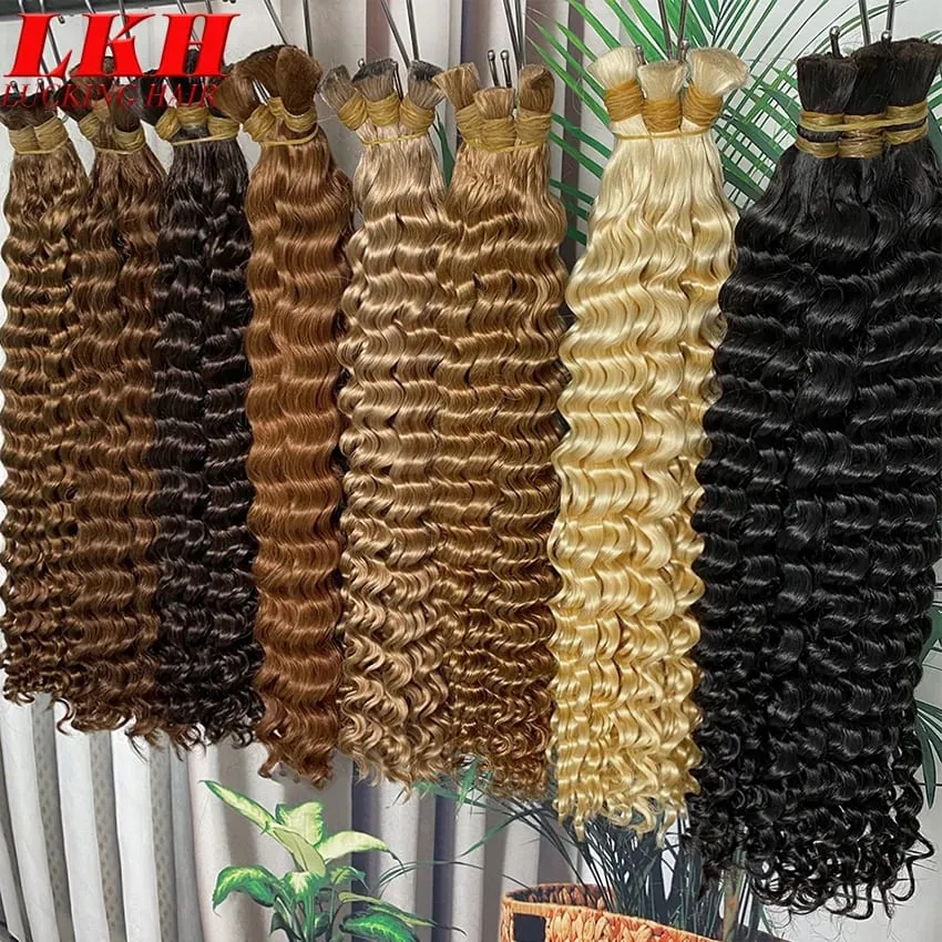 4# Chocolate Brown Deep Wave Bulk Human Hair for Boho Braids Curly Braiding Hair 18-30 inch Remy Hair Bundle Brazilian — image 2
