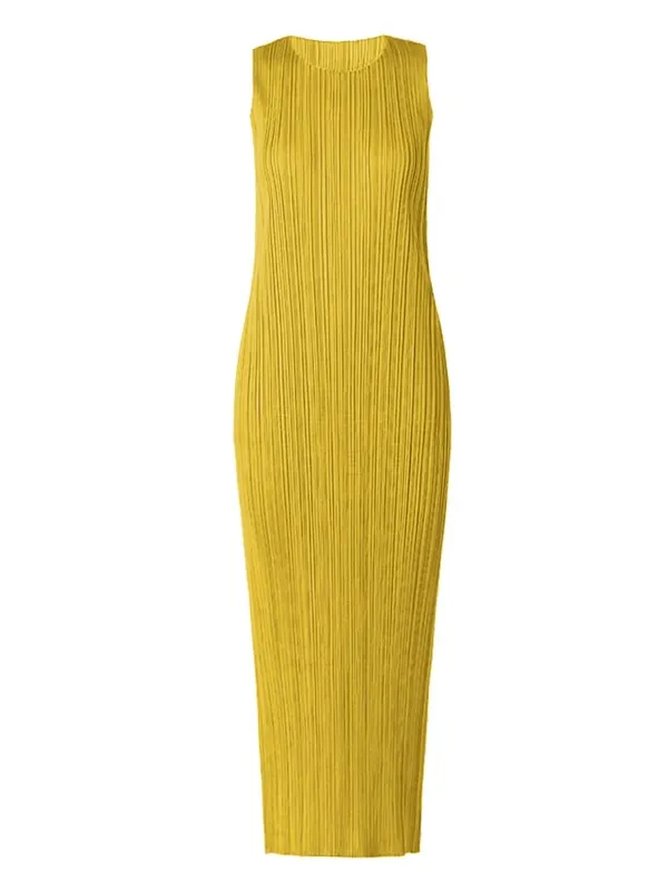 Miyake Pleated 여성 드레스 여름 민소매 긴 클래식 한국 패션 캐주얼 우아한 여성 Lce 워터 블루 비치 드레스 TP5045