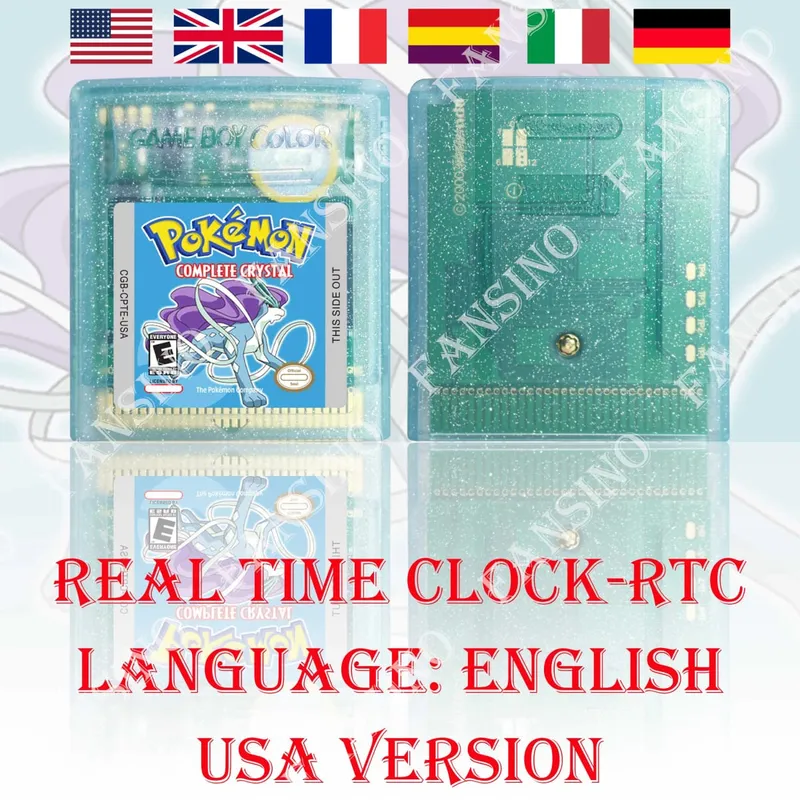 GBC Real Time Clock Pokemon Complete Crystal (v0.2) High Quality GBC Video Game Cartridge With Battery For GBA/GBC Serie Console