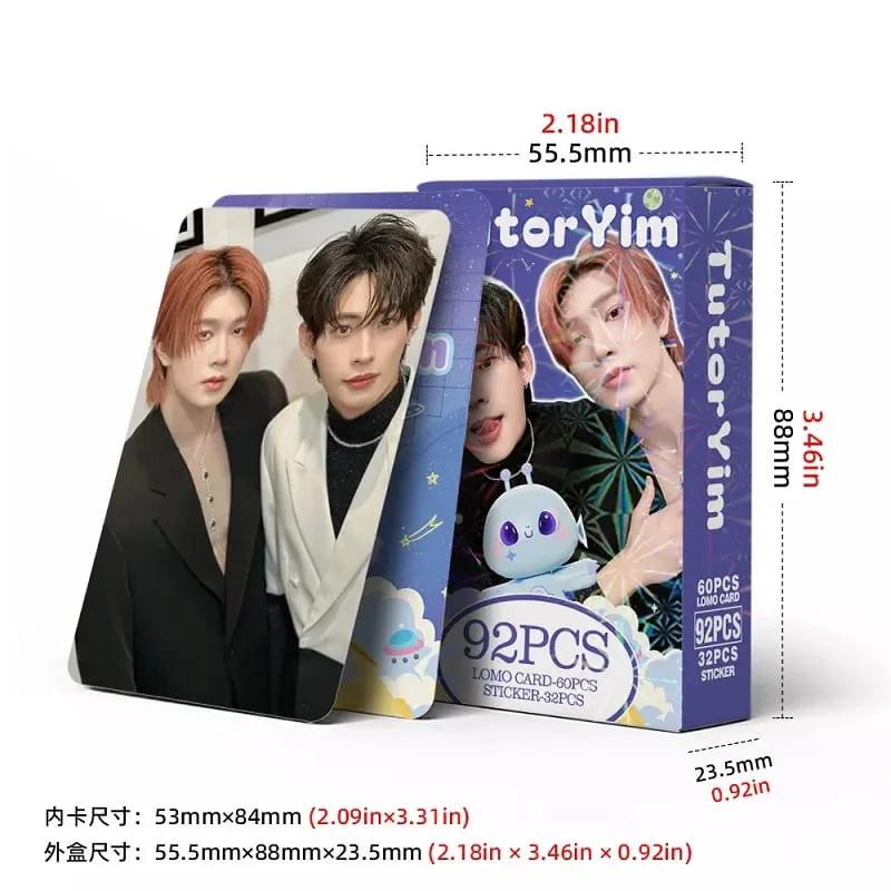 92Pcs TutorYim Thai BL Star Lomo Cards Set 60Pcs Photo Cards + 32P Decorative Stickers Idol Portrait Photocard For Drama Fans