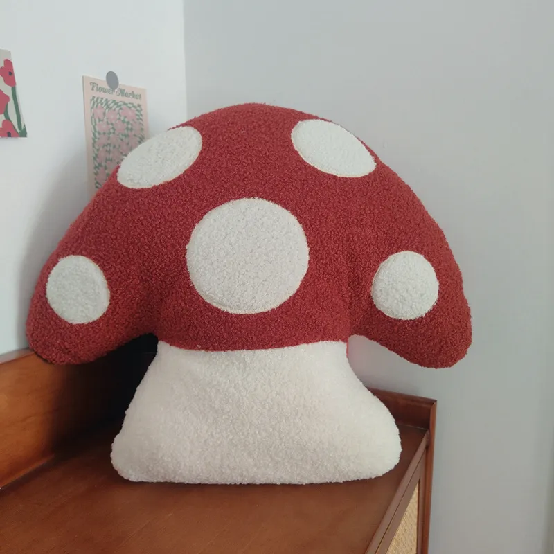 Almohada con forma de seta de 45x40cm, juguetes de peluche suaves, cojín para sofá con forma de seta simulada, sala de estar para el hogar, regalo de cumpleaños para niños y niñas