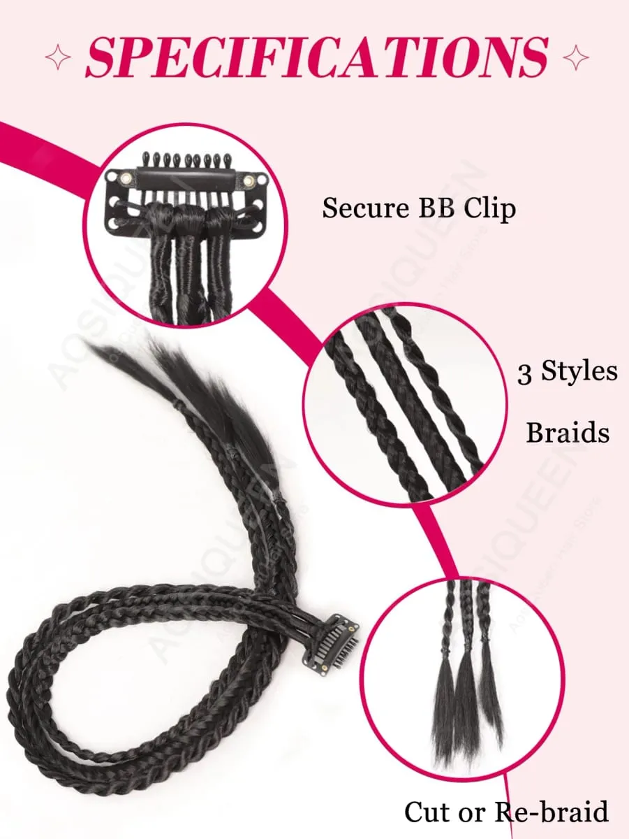 Synthetic 1/2pcs Braid Wig With Strong BB Clip Lightweight Box Braid Ponytail Hair Piece for Women