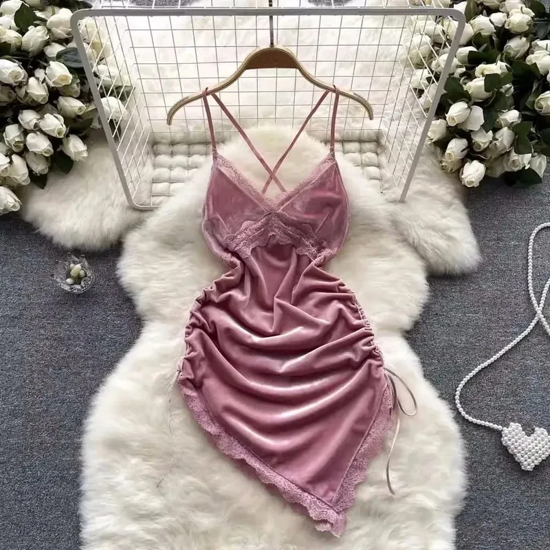 Woman Plus Size Sexy V-Neck Strap Dress Lace Trim Slim Short Dress Women Fashion Comfortable Dress Party Hotsweet — image 35