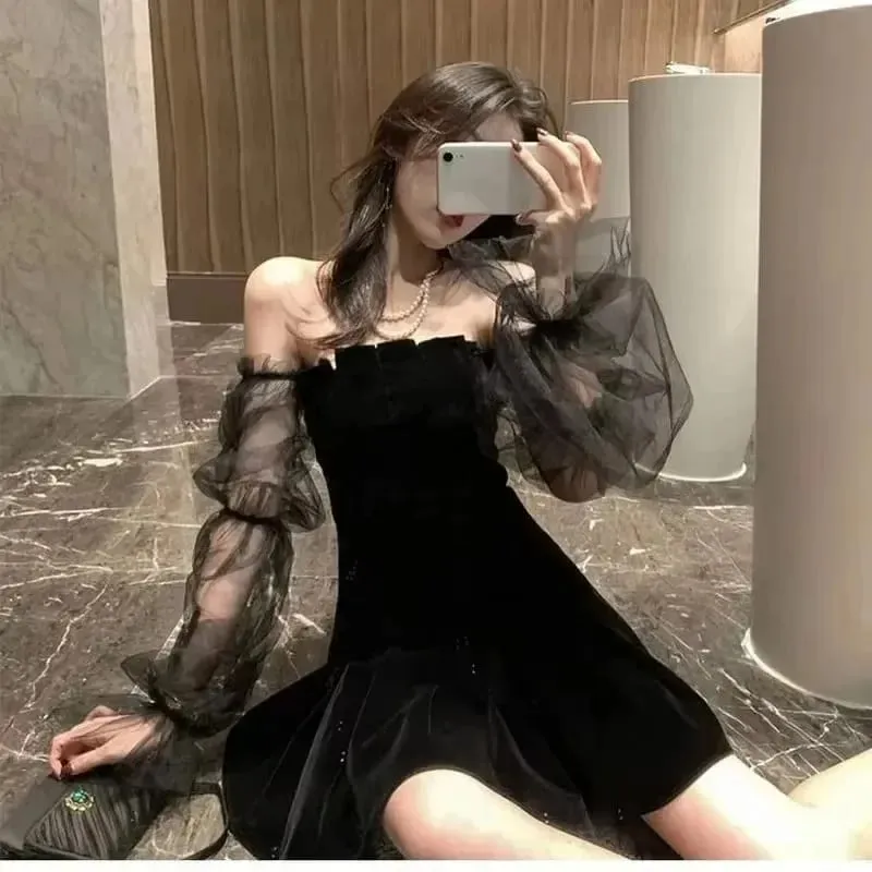 New Black Retro Dress Women Lace Chiffon Mini Dress Female High Street Sexy Korean Fashion Women Club Dress — image 7