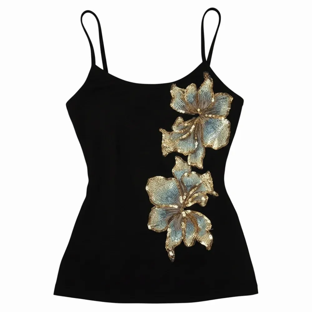 Casual Vintage Summer Tanks Sleeveless Black Camis Tops Bodycon Fit Floral Print Crop Vest Spring Summer