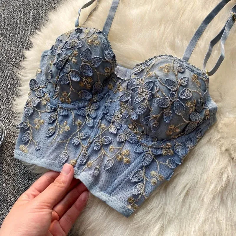 New Embroidery Lace Flowers French Women Underwear Steel Rubber Bone Push Up Bras Sexy Bralette Cute Lingerie Sexy Body Shaping — image 2
