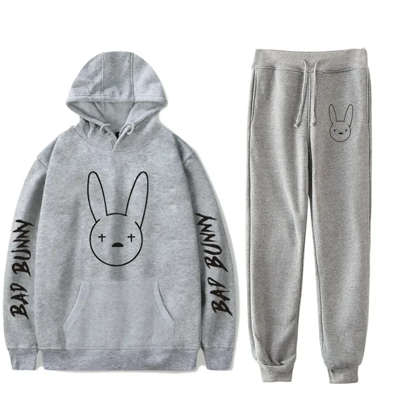 Harajuku Comfortable Funny bad bunny Print Sweatshirt Sweatpants Suit Men/Women Hoodies+ Trousers Suit Cute 2 Piece Set Clothes — image 14