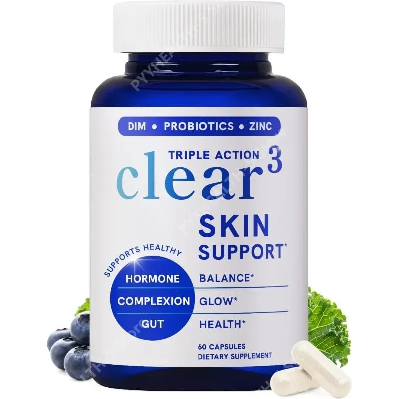 Supplément de soutien cutané Clear³ avec probiotiques DIM et zinc – Soutien nutritionnel pour une peau et un intestin sains 60 gélules
