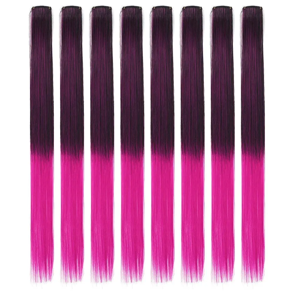 8pcs/pack Colored Party Highlights Clip in Hair Extensions for Girls 22 inches Multi-colors Straight Hair Synthetic Hairpieces — image 20