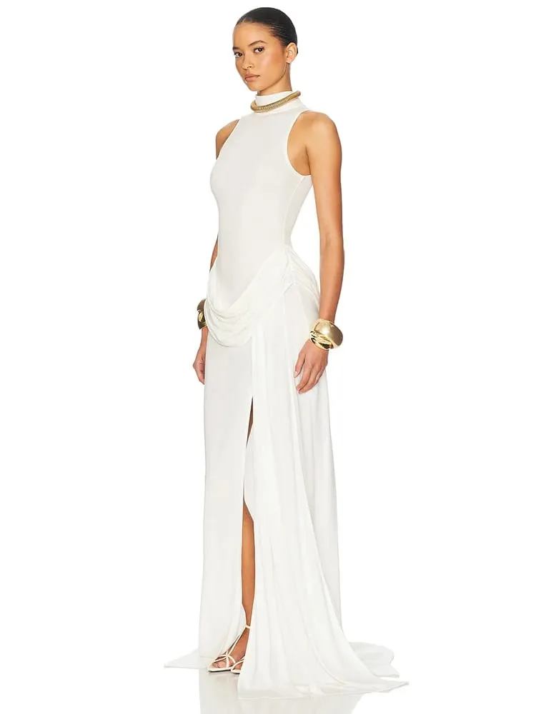 Blifanbo-Vestido largo plisado de cintura alta, sin mangas, con cuello alto y hombros descubiertos, para mujer, elegante, a la moda, para fiesta y Club — image 4
