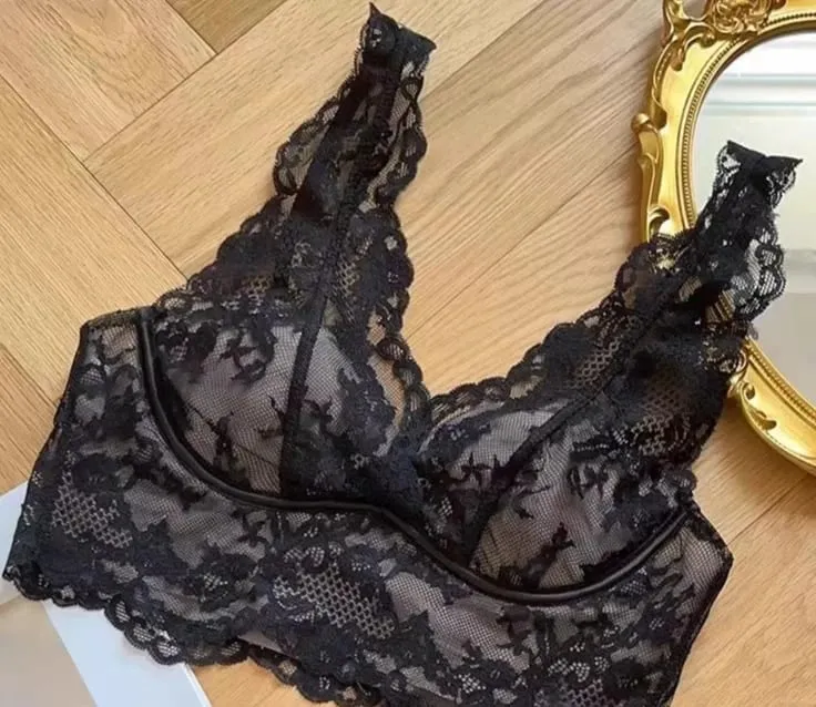 Women's French Lace Bralette Push Up Gathering No Underwire Backless Bra Sets Sexy See Through Lingerie Outerwear Camisole Top — image 8