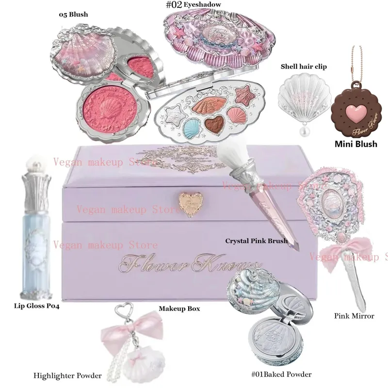 Flower Know Shell Jewelry Set regalo tutto in uno Set trucco Ombretto professionale completo Blush Polvere cotta 10 pezzi Kit Flowerknows